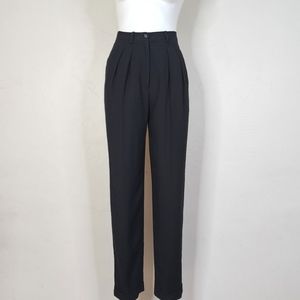 Vintage Donna Karan DKNY Black Drapey Rayon Cuffed Straight Leg Trousers